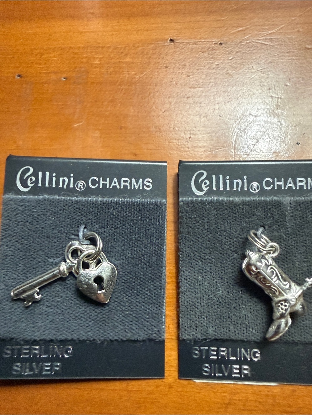 Sterling Silver Heart Lock & Key and Cowboy Boot Charms - Silver